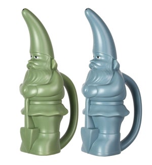 "Peter" Garden Gnome Watering Can, Plastic, Green/Blue, 2 Asst. Colors