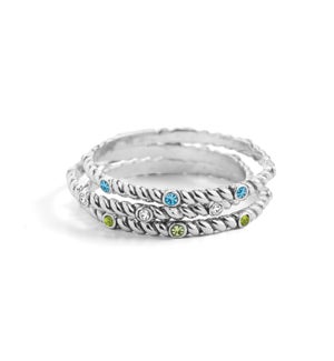 Ciao Ciao! Ring Stacks - Alessia - Peridot and Clear and Aqua - 6