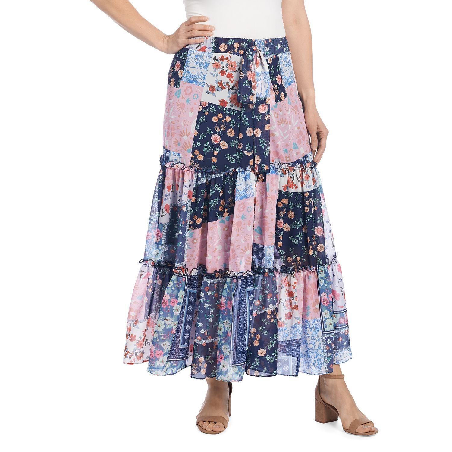 patchwork tiered skirt