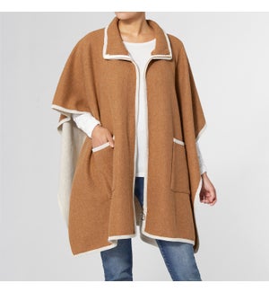 Coco + Carmen Adrienne Zip Front Oversized Poncho - Camel - One Size