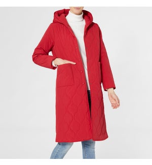 Coco + Carmen Addison Long Hooded Puffer Jacket - Red - L/XL
