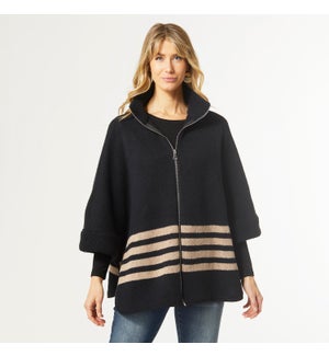 Coco + Carmen Alexia Oversized Zip-Up Sweater - Black and Taupe - One Size