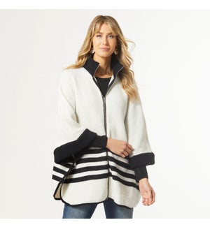 Coco + Carmen Alexia Oversized Zip-Up Sweater - White and Black - One Size