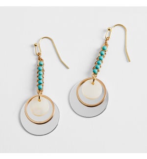 Whispers Turquoise Linear Drop Disc Earrings - Turquoise