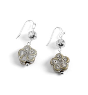 Whispers Porcelain Flower Dangle Earrings - Silver/Grey - Grey