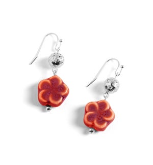 Whispers Porcelain Flower Dangle Earrings - Silver/Red - Red