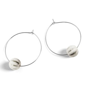 Whispers Porcelain Ball Hoop Earrings - Silver/White - White