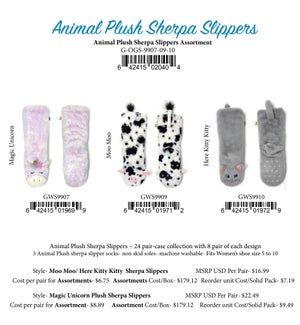 Animal Plush Sherpa Slippers..GWS9907 8prs..GWS9909 8prs..GWS9910 8prs