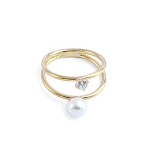 2 Gold RINGs together W/ Pearl & CZ / UPC= 684500076668