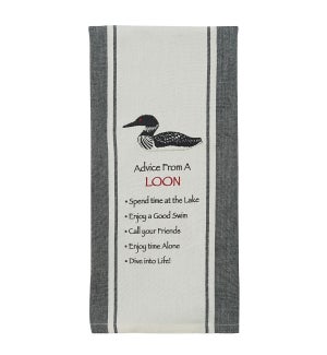 ADVICE FROM A LOON PRINTED EMBROIDERED DISHTOWEL