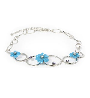 AV - Tanzanite Necklace - 18.25" Blue Flowers & Silver Circles