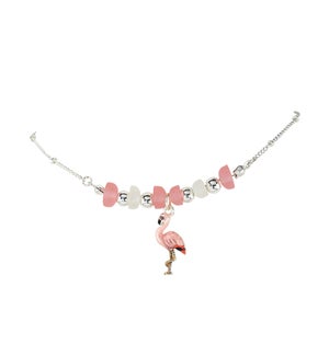 Anklet-Pink Beads with Flamingo