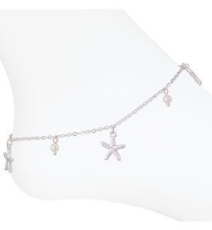 Anklet-Bright Silver Starfish