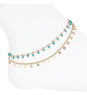 Anklet-Gold w turq bead & stars
