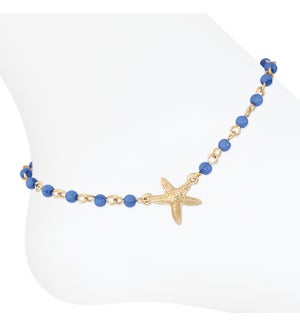 Anklet-Gold starfish w blue beads