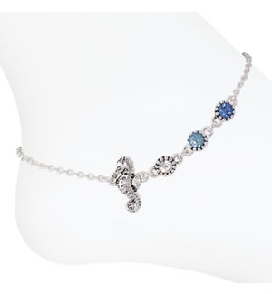 Anklet-Seahorse w Blue Crystals