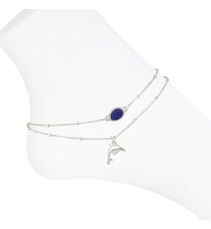 Anklet-Dolphin with Blue Sea Glass