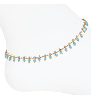 Anklet-Aqua Beads on Gold Chain