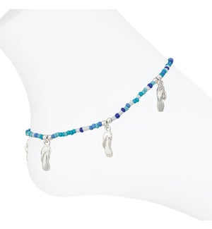 Anklet-Flip Flops w Blue Beads