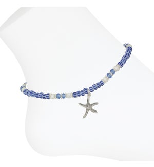 Anklet-Blue White Silver Starfish