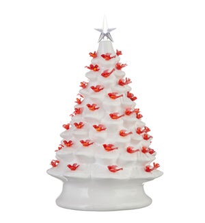 *DC* 13.25 W/ Timer Vintage White Lighted Tree with Cardinals