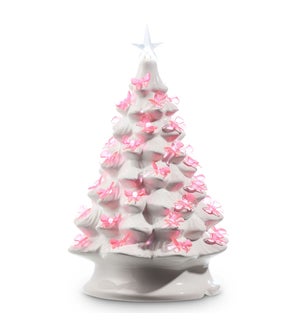 *DC* 13.5 W/Timer Vintage White and Bow Lighted Tree