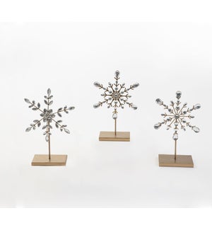 10.5" Jeweled Snowflake On Stand, 3 assorted
