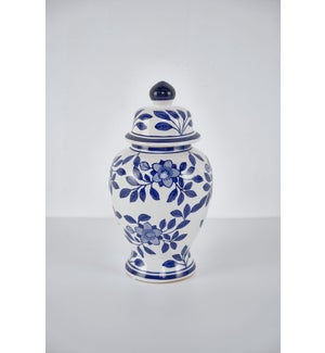 10.5" Ceramic Blue Floral Ginger Jar
