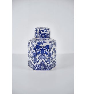 10" Ceramic Hexagon Jar, Blue White