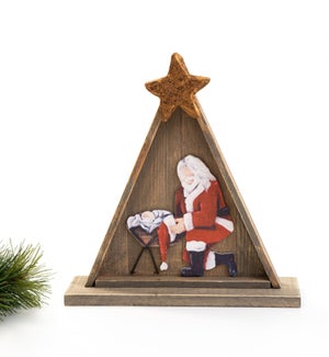 10" Wood Table Decor with Star, Santa Kneeling ©Savannah McClain