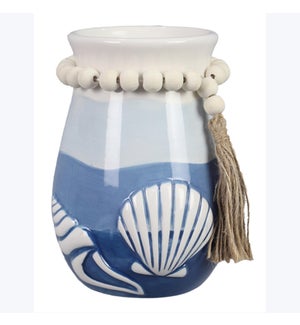 6 Ceramic Coastal Ombre Vase with Beaded Tassel