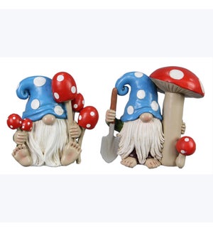 4'' Resin Gnome with Mushroom Figurine, 2 Assorted