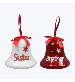 Acrylic Glitter Bell With 3 LED Lights Ornaments, 2 Ast