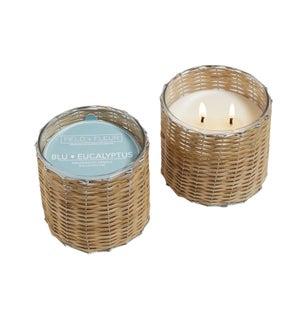 BLU EUCALYPTUS 2 WICK HANDWOVEN CANDLE 12oz. TESTER FREE W/3 CTNS. OR MORE CTN. 1