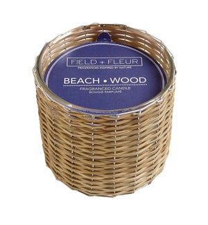 BEACH WOOD 2 WICK HANDWOVEN CANDLE 12oz TESTER FREE W/3 CTNS OR MORE CTN. 1