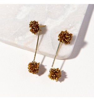 amber glass and brass double cluster dangle 2.25" long