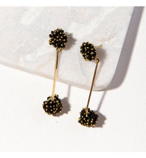 black glass and brass double cluster dangle 2.25" long