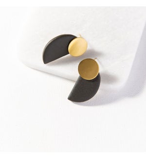 black and brass ceramic half circle post earring 1.75"