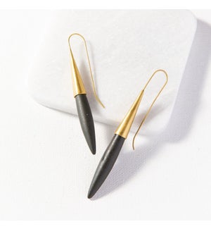 black and brass ceramic spike earring 3.25"