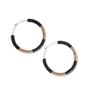 black gold sequin hoop earring 1.75"
