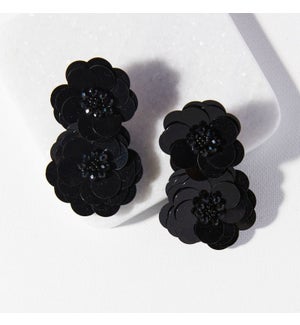 black double flower post earring 2.75"