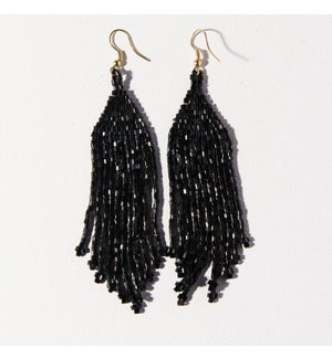 black iridescent long fringe earring 4.25"