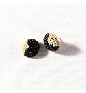 black and white button post earring .5"