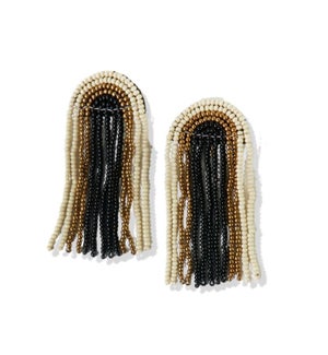 black gold ivory rainbow fringe seed bead earring 2.5"