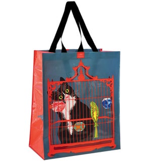 Cat & Birdcage Tote Bag