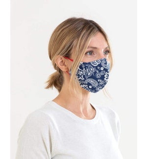 100% Cotton Non-Medical Mask Reversible - Navy Print-Dark Chambray