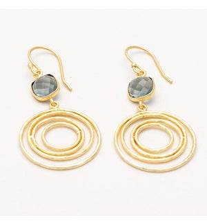 18K Gold Plated Spiral Earrings With London Blue Topaz Color Crystal