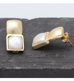 18K Gold Plated Double Stacked Stud Gold And Fresh Water Pearl Drop Earrings