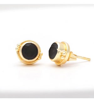 18K Gold Plated Black Onyx Small Round Stud Earrings