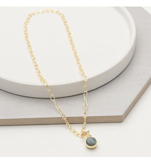 18 Inch 18K Gold Plated Link And Labradorite Gemstone Pendant Necklace